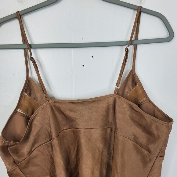Secret Treasures Y2K Babydoll Tank Top Satin Slip Brown Eyelet Cutouts Womens L - Picture 8 of 9